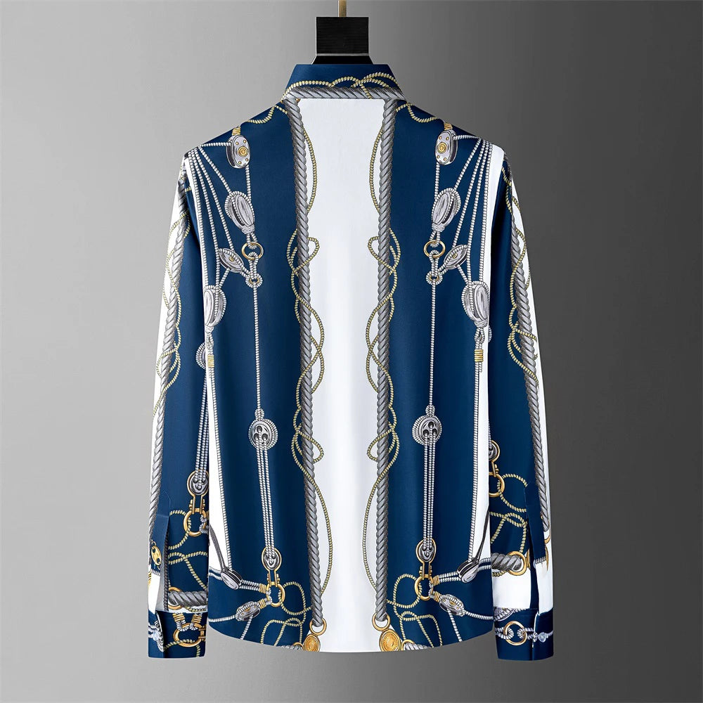 Luxury printed shirt men's casual shirt long sleeved slim fit social party tailcoat men