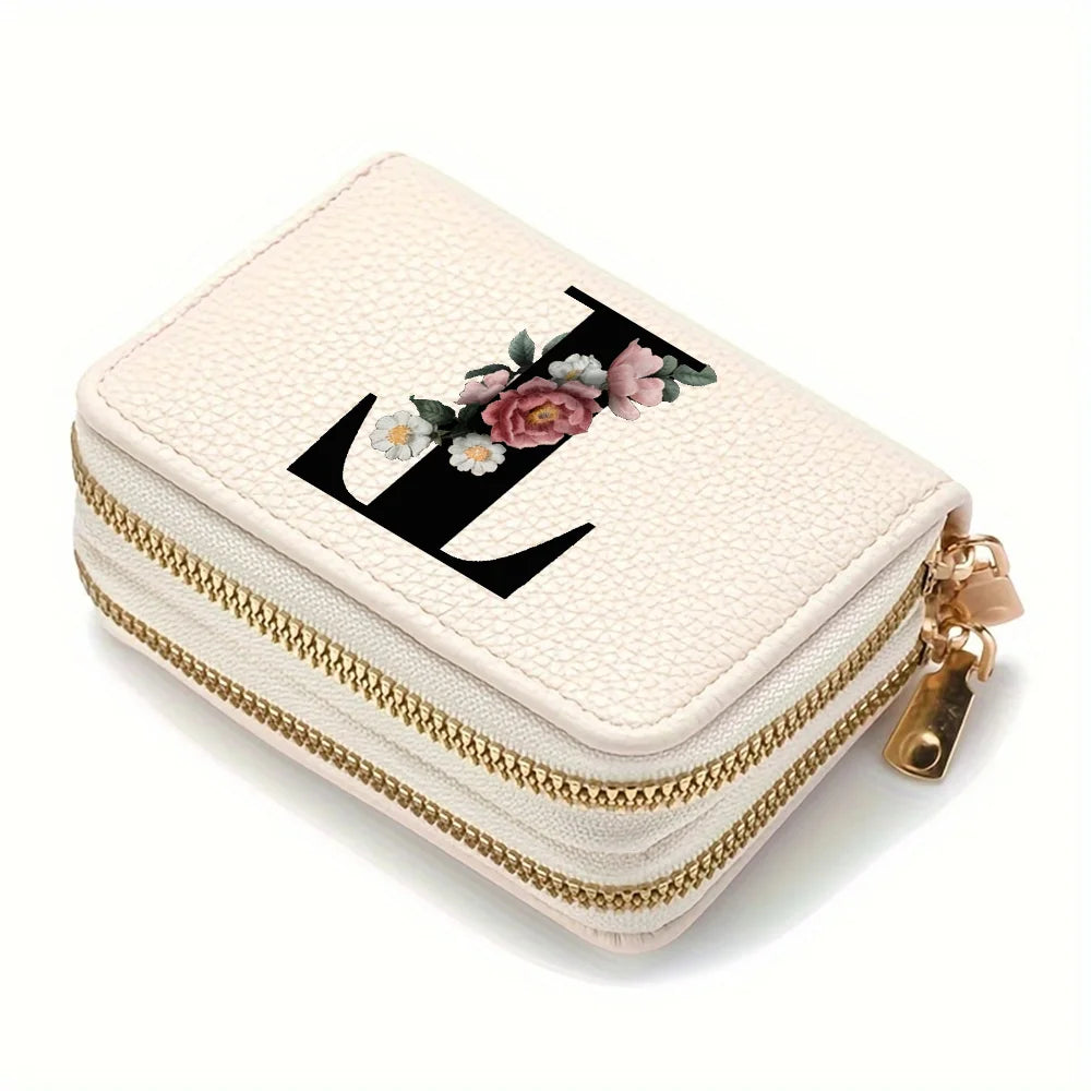 Cartera corta con estampado floral y letras