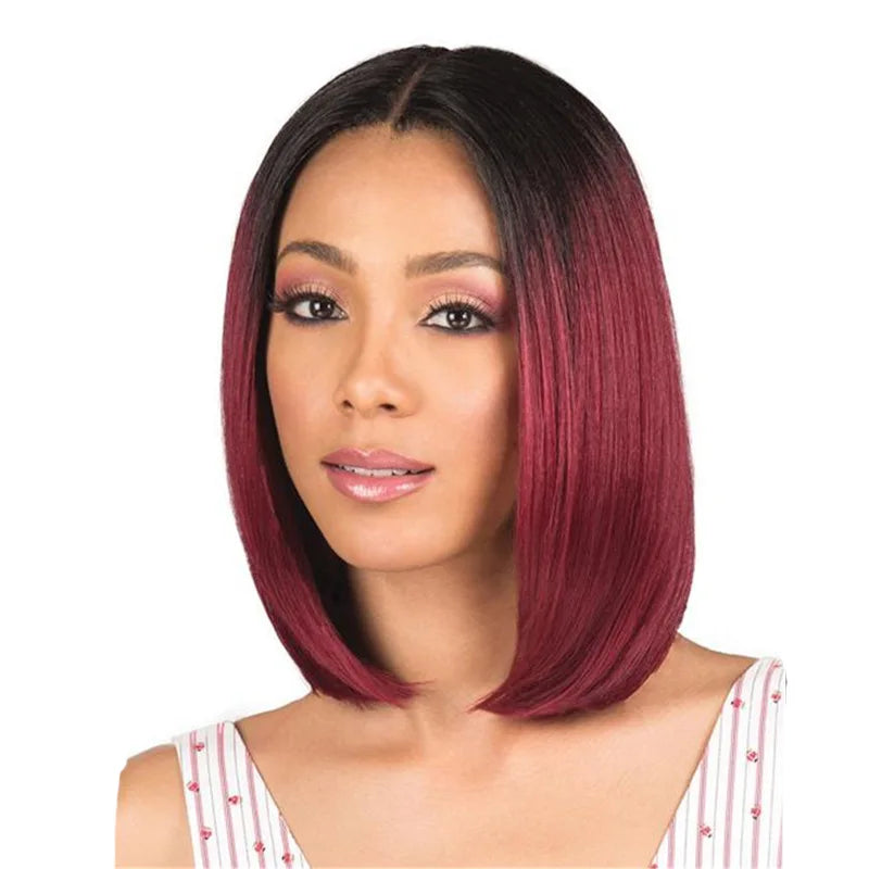 Hot selling synthetic wig wine red medium gradient Bob female high temperature silk daily holiday party wig full head cover