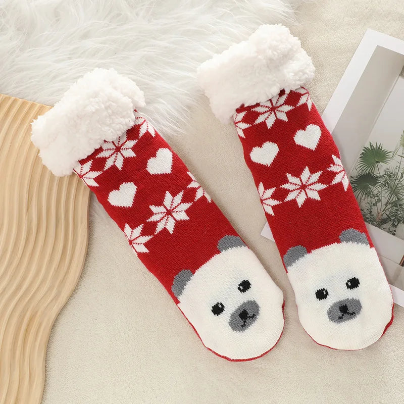 Fuzzy Thermal Sock Women Winter Warm Funny Bear Sheep Cute Kawaii Non Slip Cartoon Sleeping Soft Comfy Female Floor Slipper Sock