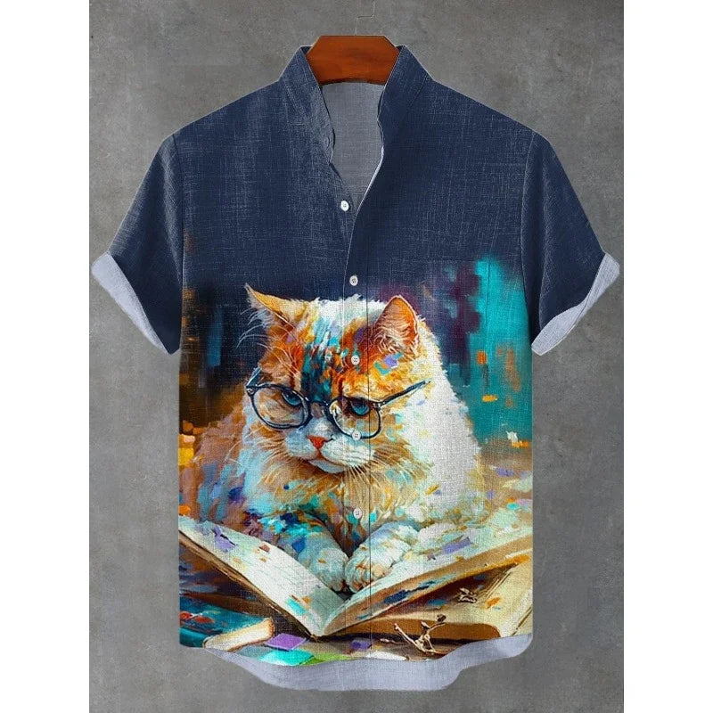 Men's I Must Be God Cat Drinking Red Wine Print Funny Harajuku Shirt Summer Hawaiian Shirts Harajuku Streetwear Casual Tops