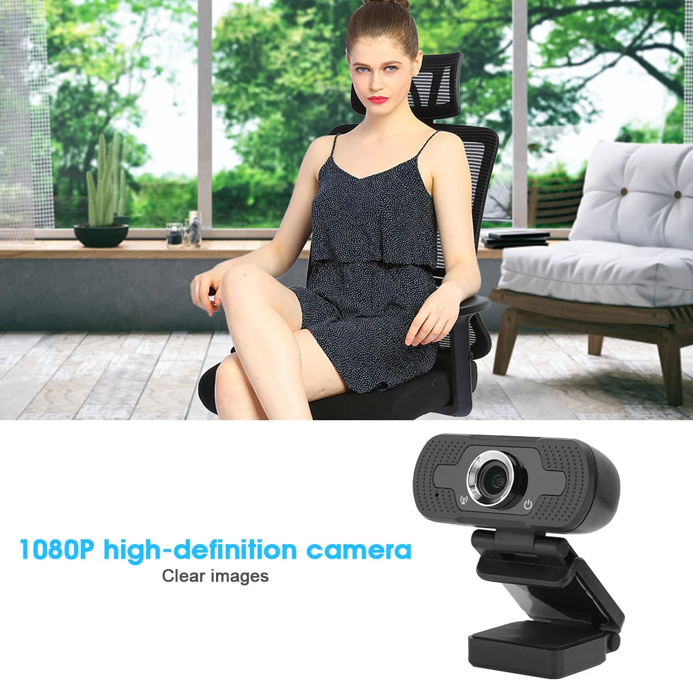 Camera with Microphone Webcam with Camera Webcam Computer Camera with Microphone for PC Laptop Desktop Video Call W8 1080P Black