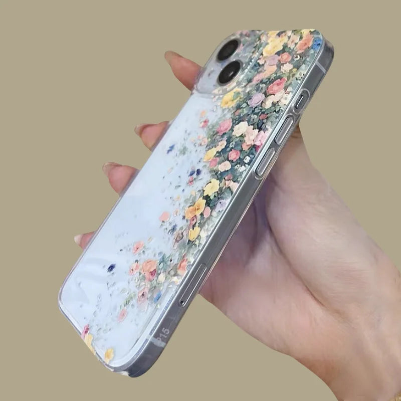 Flower Transparent Phone Case For iPhone 16 15 13 14 12 11 Pro Max Cases 15 14 16 Plus  Soft Shockproof Clear Protection Cover