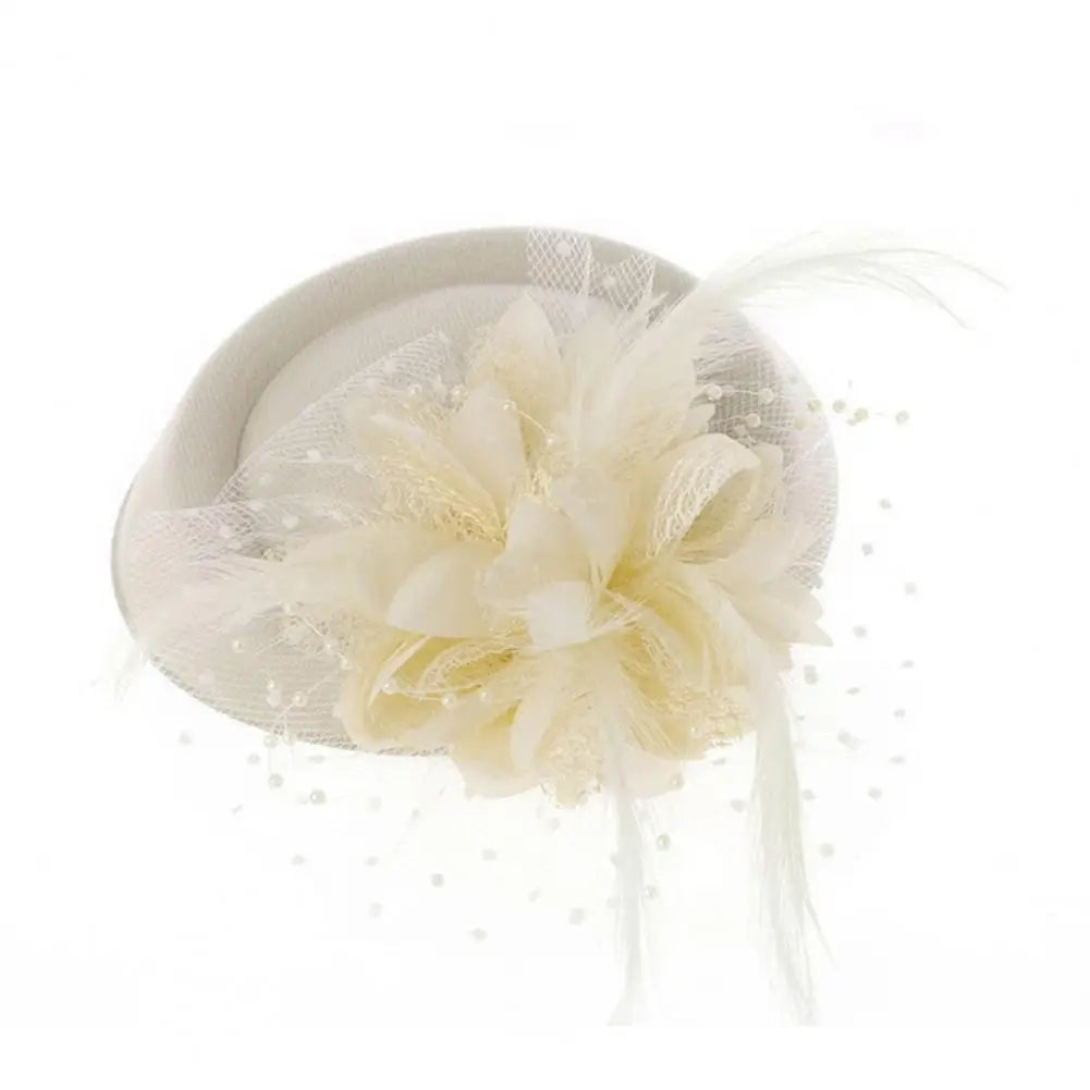 Exquisite Fascinator Hat With Hair Clip Decorative Anti-fall Faux Feather Flower Mesh Headwear Hair Accessories