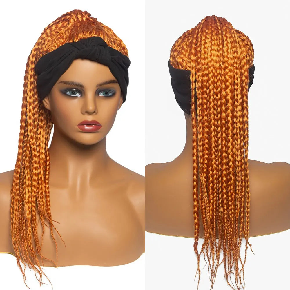 SQRDGQ Pelucas de diadema sintéticas para mujer, pelucas largas de trenzas de caja trenzadas para mujeres negras, trenza africana, peluca natural negra y marrón para mujer