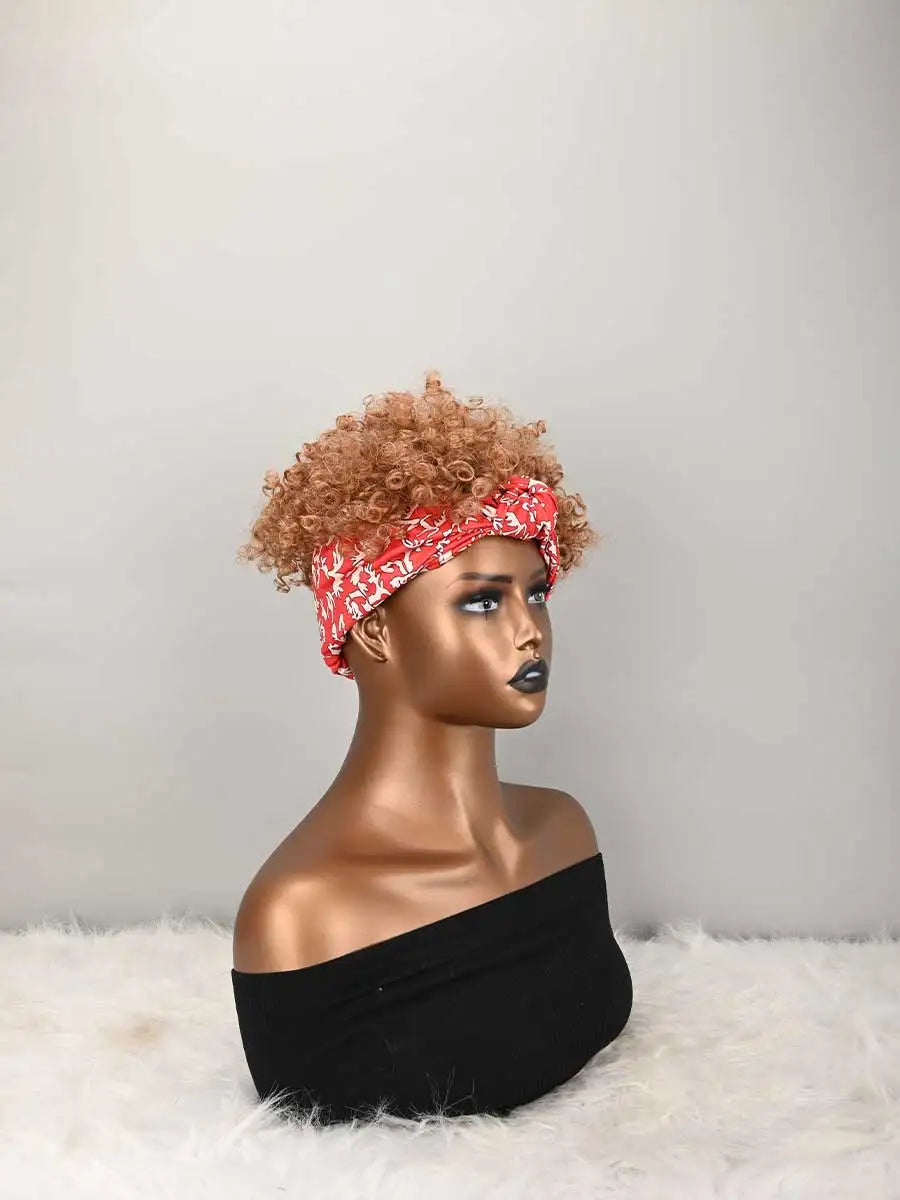 Headband Wig Curly Headband Wig With Bangs For Women Synthetic Afro Curly Hair Wig With Headband Attached Short Kinky Curly Afro High Puff With Bangs Stripes Short Red Curly Wigs with Bangs for Women, Natural Wavy Synthetic W