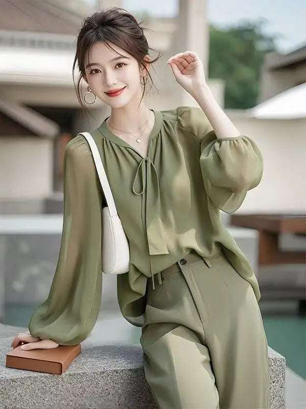 High Quality Tops and Pant 2 Pieces Sets for Women Wear To Work Office Summer  Elegant Office Professional Wide Leg Trousers