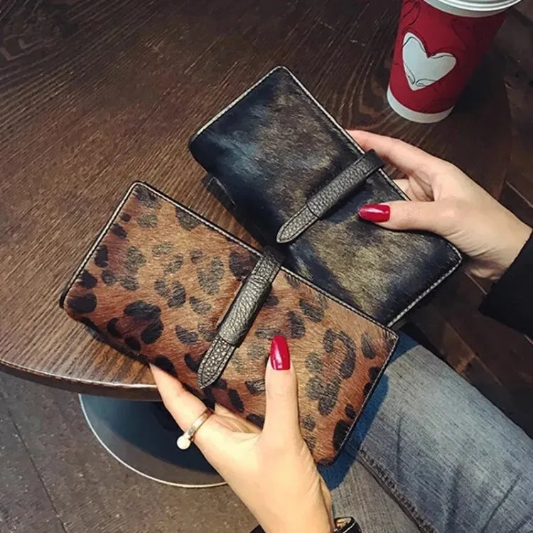 Luxury Designer Wallets For Women High Quality Genuine Leather Leopard Black Clutch Purse 2025 Trend Fashion Long Card Holder