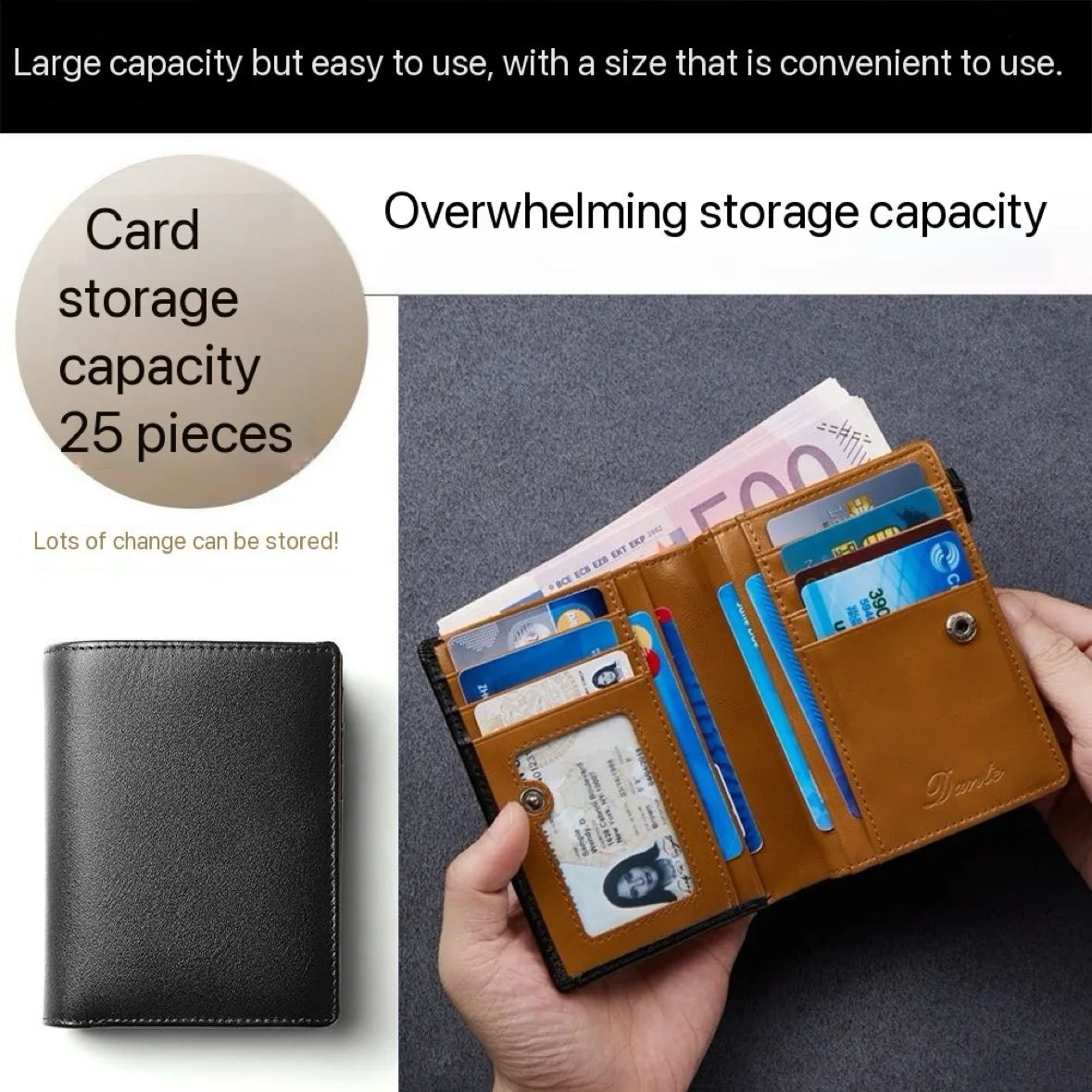 Men's Leather Wallet, Genuine Leather, Adult Luxury Brand Zipper, Large Capacity, Multiple Card Slots, Top Layer Cowhide Wallet