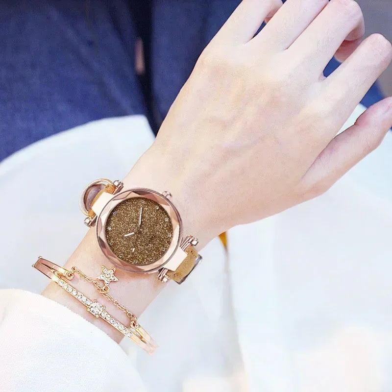1/2PCS New Luxury Rhinestone Bracelet Watch Starry Sky Watches Ladies Wristwatch Relogio Feminino Reloj Mujer Montre Femme Clock