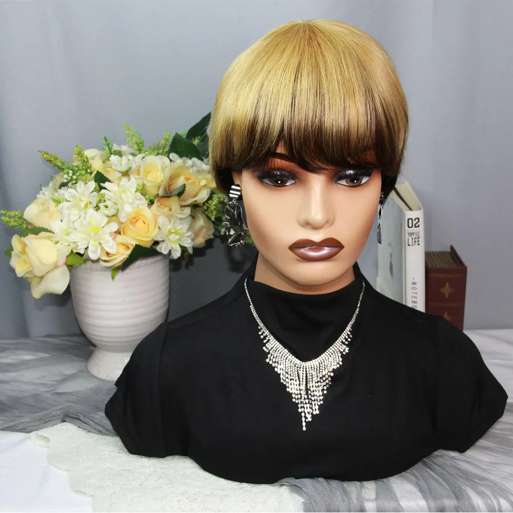 Highlight Blonde Wigs Pixie Cut Wigs Human Hair Short BobHuman Hair Full Machine Wigs Glueless Wigs Human Hair