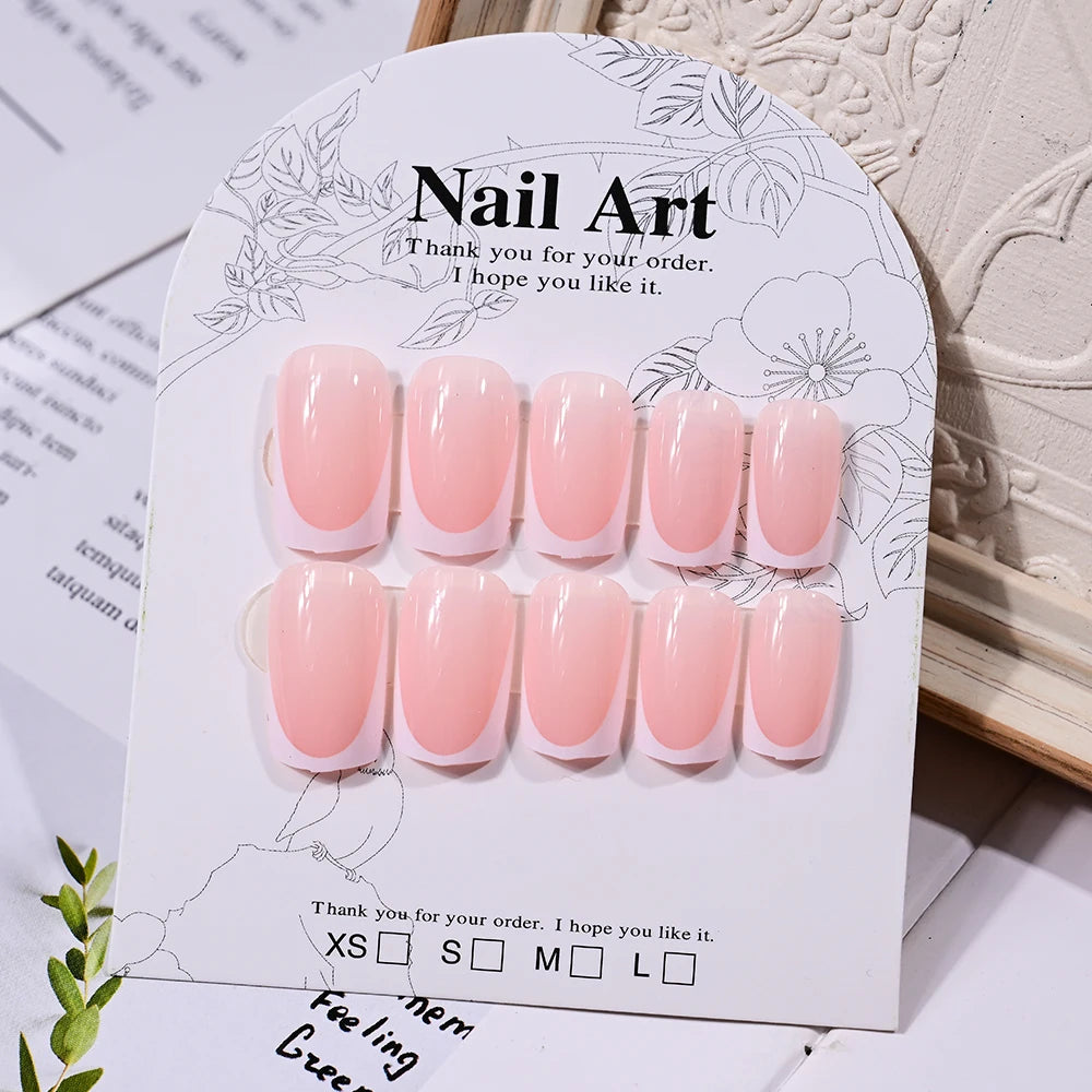 120pcs Nude Pink French Press On Nails Square Short Shape Shine Gloss Full Cover Fake Nail Tips Cute Girl Spring Wear False Nail