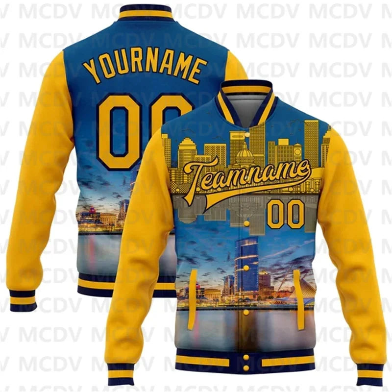Pittsburgh City Edition Varsity-jakke – Tilpasset 3D-bomberjakke i svart og gull