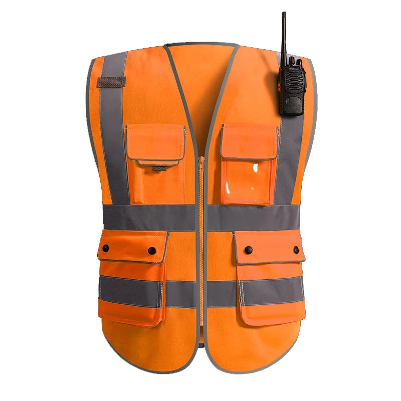 Safety Vest Construction Vest for Men Work Safety Workwear with Multiple Pockets and Zipper