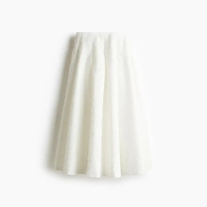 White Tassel Shirt Long Skirt Set Women Lapel Wrist Sleeve Loose Button Top High Waist A-line Skirt 2025 Summer 2 Piece Outfits