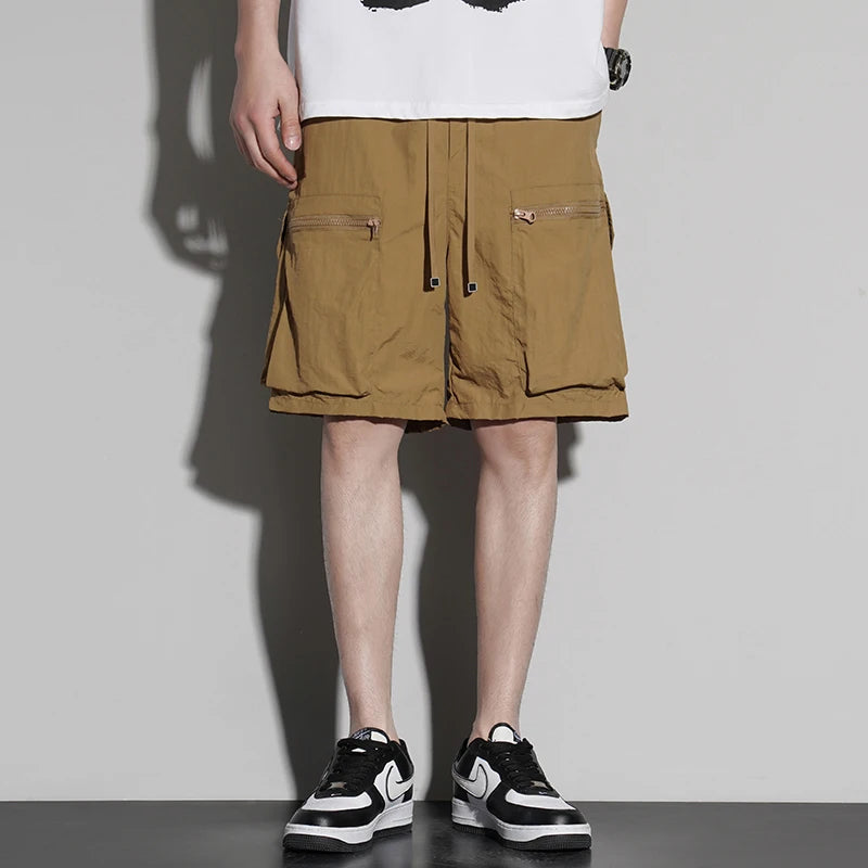 Workwear shorts for men, summer loose sports shorts, summer men's ice silk casual cropped pants