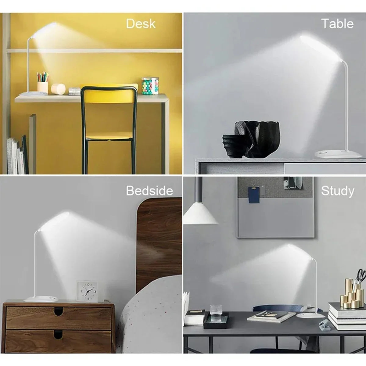 Lámpara de Escritorio LED de Lectura, Lámpara de Escritorio Portátil, Luz de Mesa con Carga USB, Atenuación Táctil, Protección Ocular para Estudiar, Iluminación para Habitación u Oficina