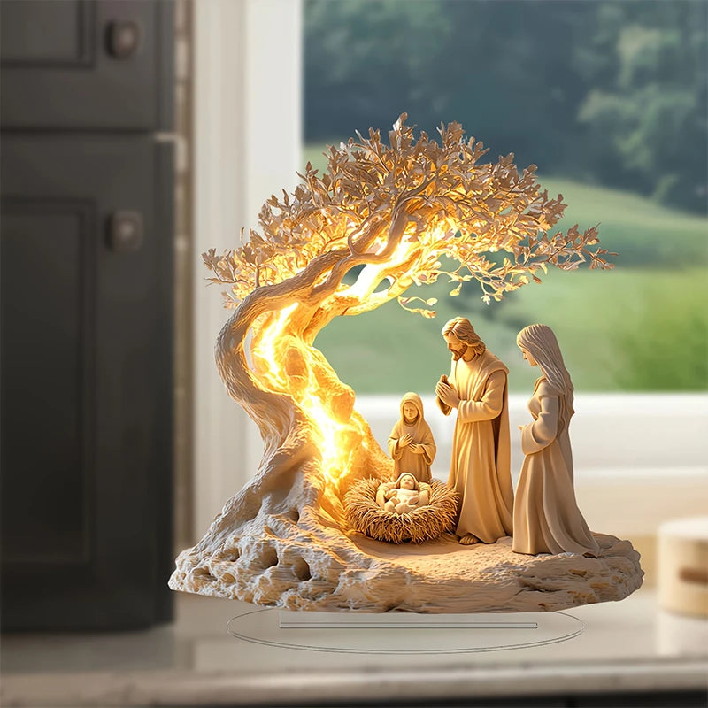Easter Nativity Scene Figurine Tabletop Decor Nativity Figurine Wood Desk Ornament Craft Decration Church Holiday Christmas Gift