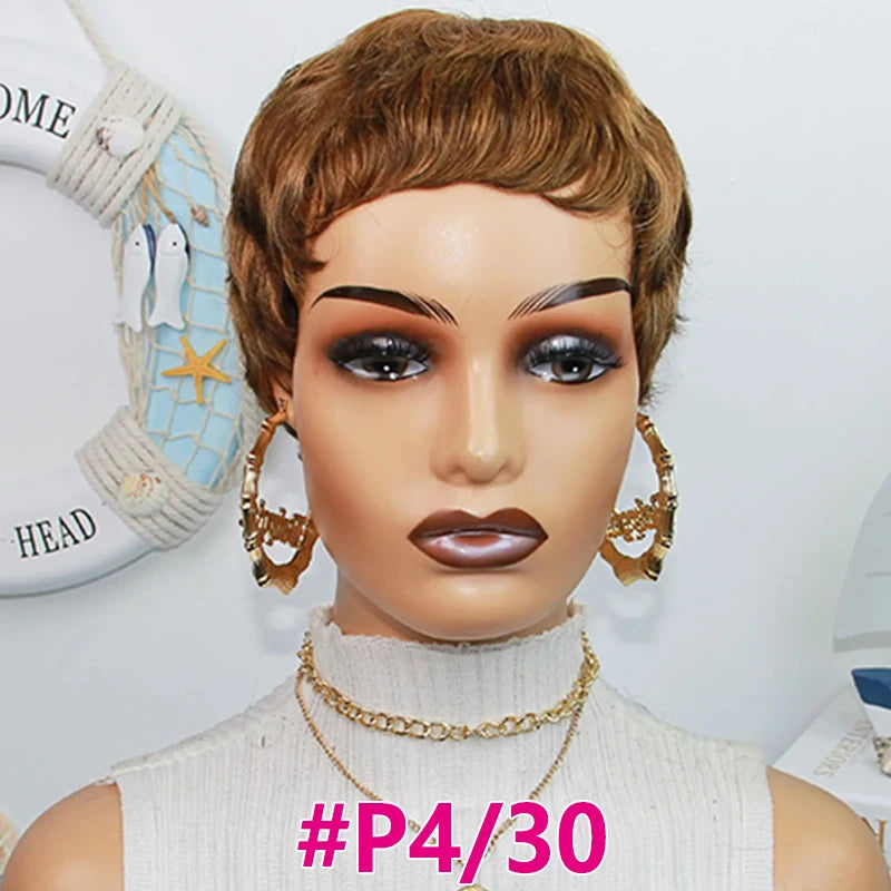 Pixie Cut Human Hair Wigs Short Wigs for Women Color 30 Layered Pixie Wig With Bangs Blonde Full Machine Made Wig On Sale