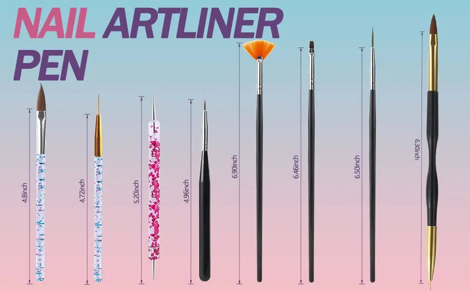 6/31Pcs Nail Art Brush Design Tip Painting Drawing Carving Dotting Pen FlatFan Liner Acrylic Gel UV Polish Manicure Tools