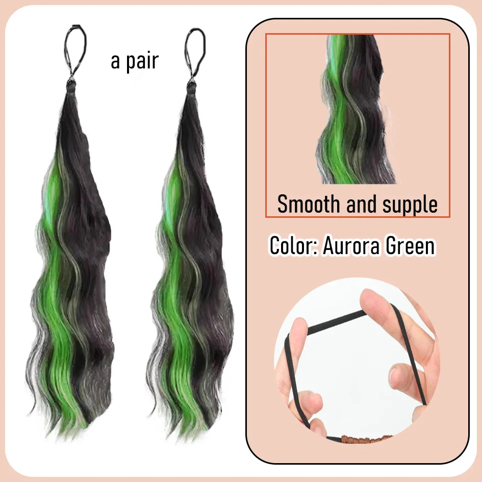 Synthetic 18 inch wig braid, children's self winding colorful ponytail, dopamine dye, meatball hair loop, ponytail braid, divine