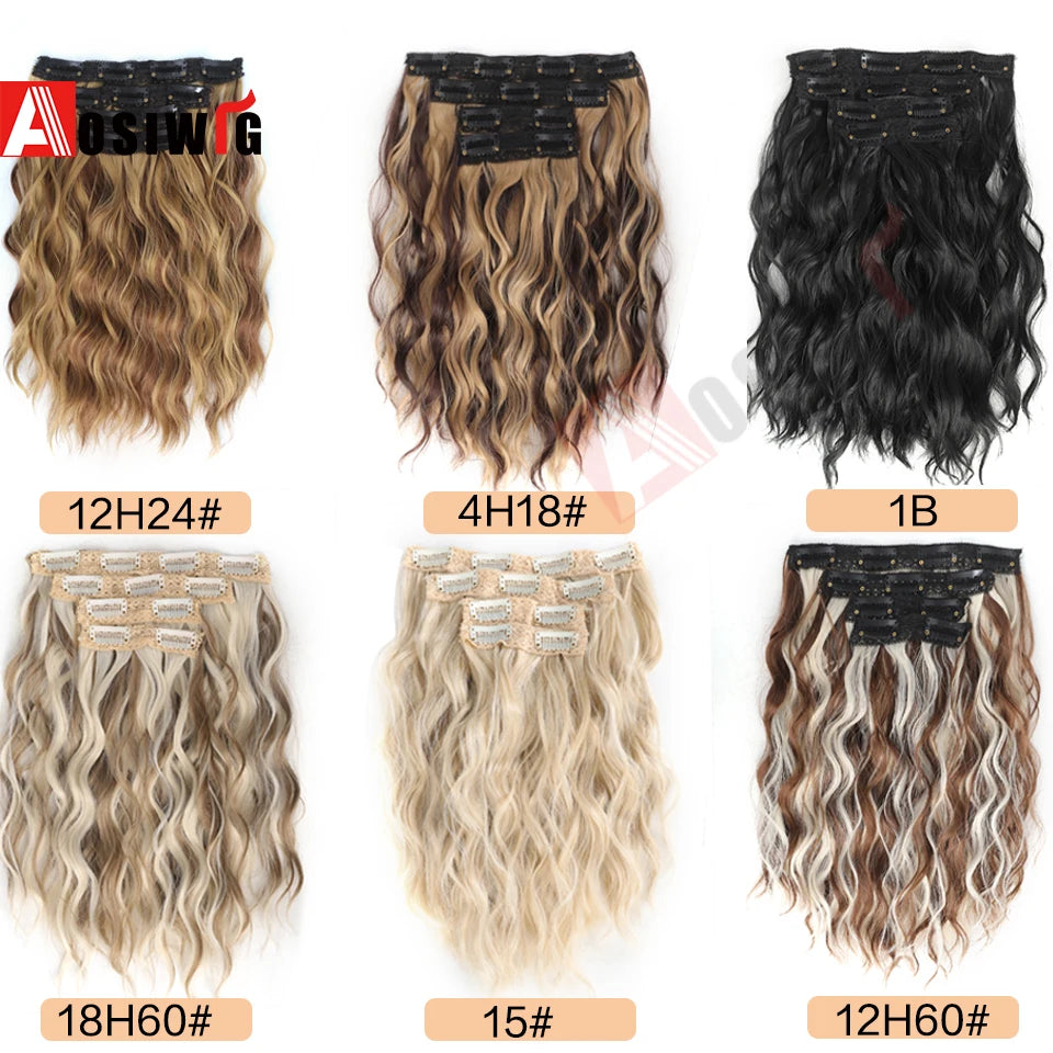 4/pc Clip In Hair Extensions 12 Inch Long Water Wave Hair ExtensionSynthetic Hair Extensions Hairpieces For Women Daily wear