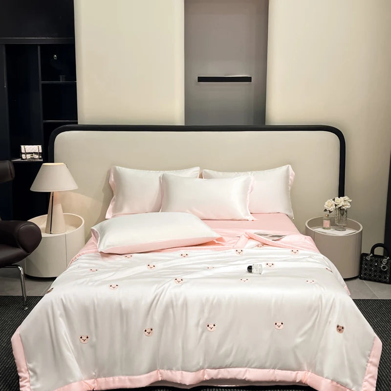 Princess Summer Quilt Korean Soft  Washed Silk Full Embroidery Tencel Cool Quilt  Women Girl For Summer Comforter Bedding