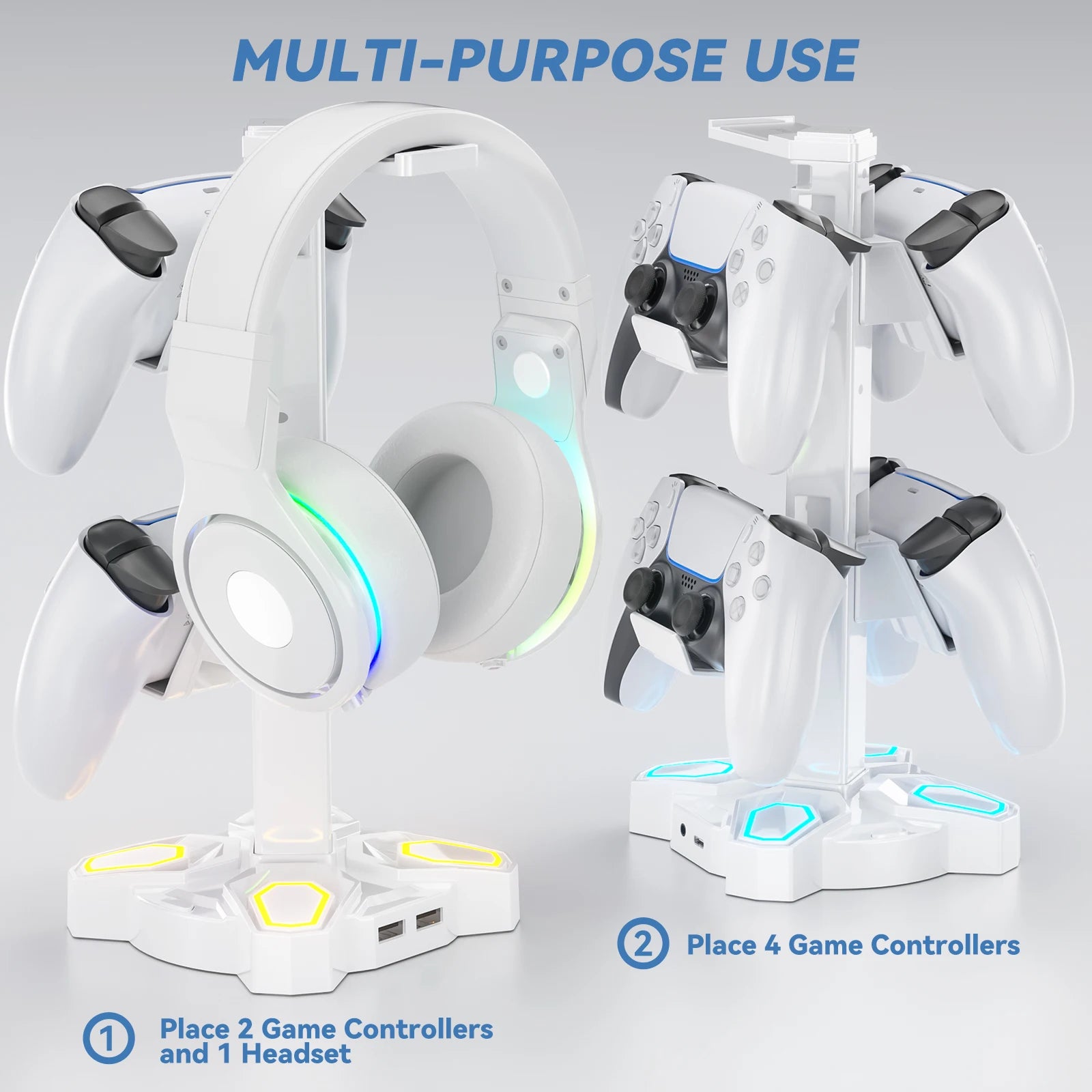 For Gaming Headphones Stand Rotatable Controller Holde with 9 Light Modes Earphone Hanger for PS5/PS4/Switch Desktop Gamer