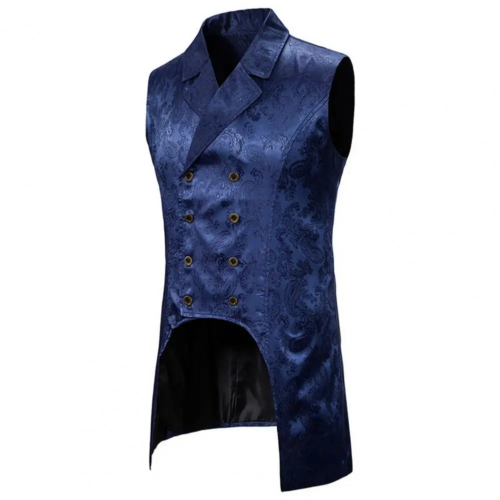 Men Vest Retro Sleeveless Slim Fit Mid Length Vest Lapel Double-breasted Split Hem Loyal Gentlemen Medieval Waistcoat