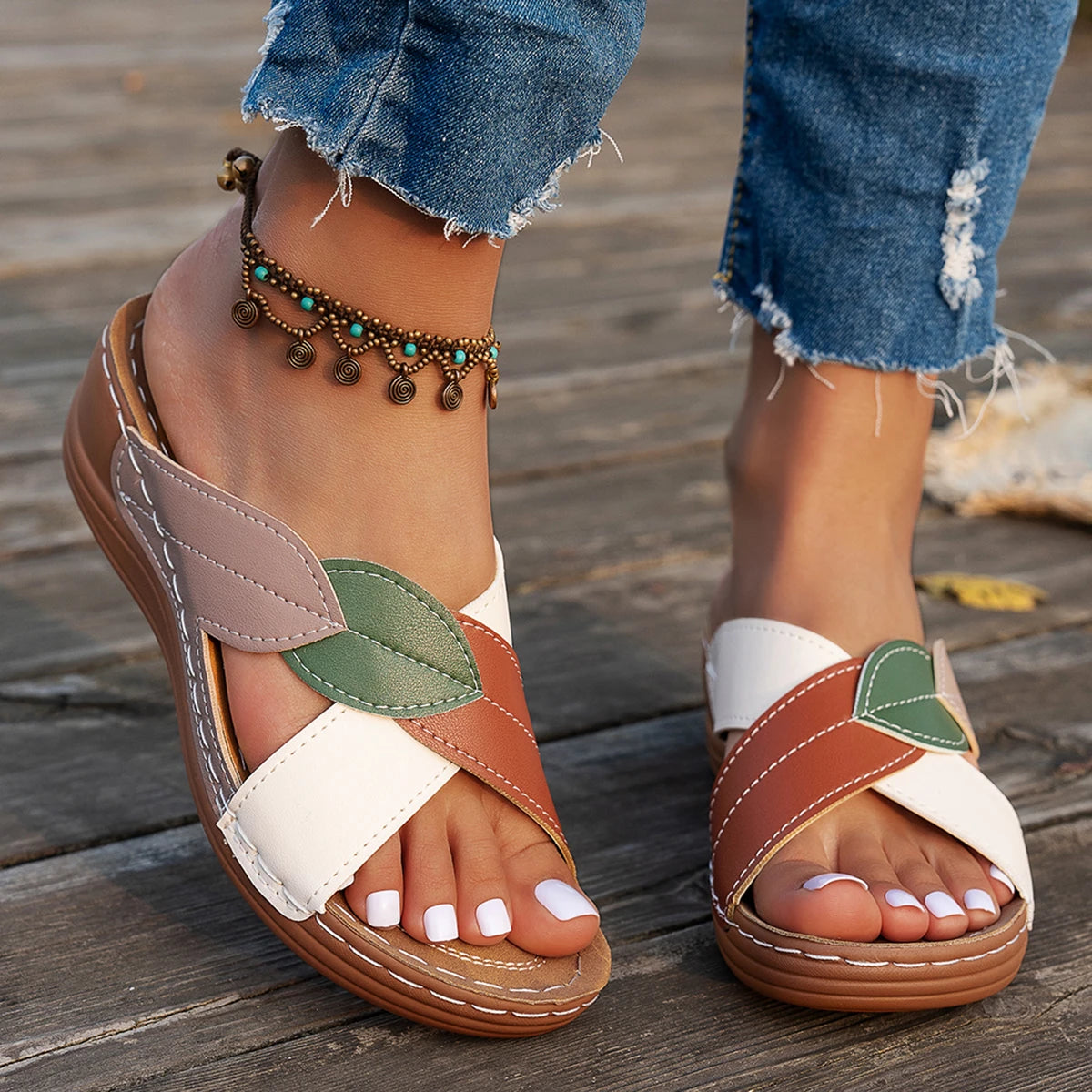 Women Slippers Summer Shoes Woman Mix Color Heels Sandals Summer Women Elegant Heeled Footwear Slippers slides Women