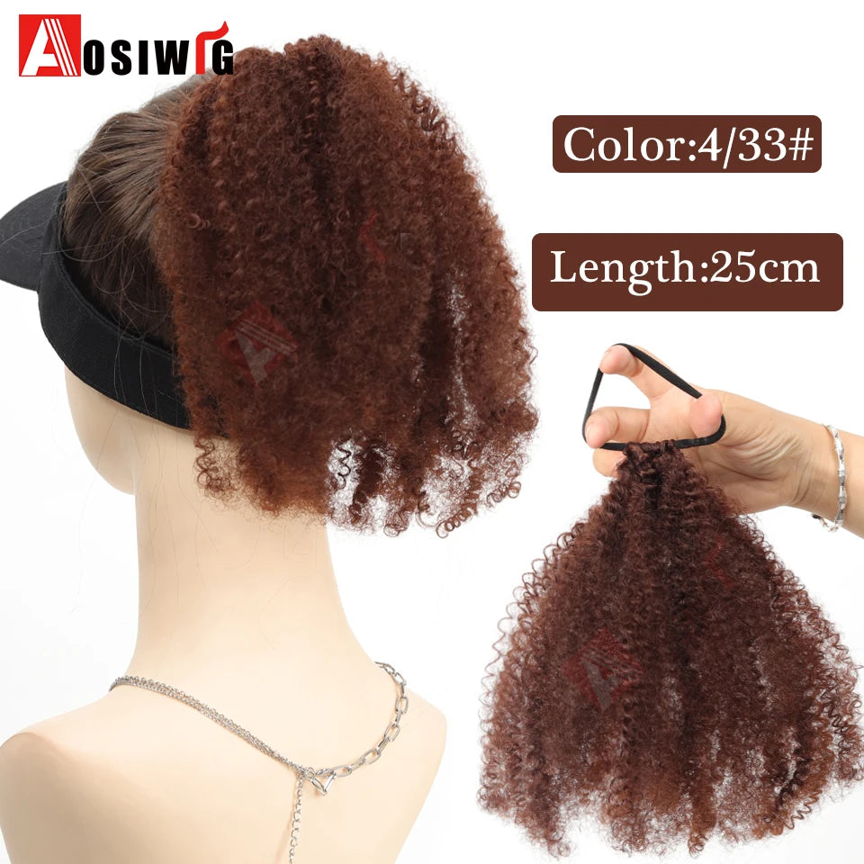 Elastic Rubber Band Ponytail Extended by 10 inches Short African Curly Ponytail African Women Fluffy Ponytail Synthetic Wig
