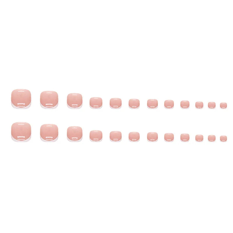 24pcs French Fake Toenails Pink Gradient Full Cover Short Square Toe Nails Foot Nails Tips for Women Girls