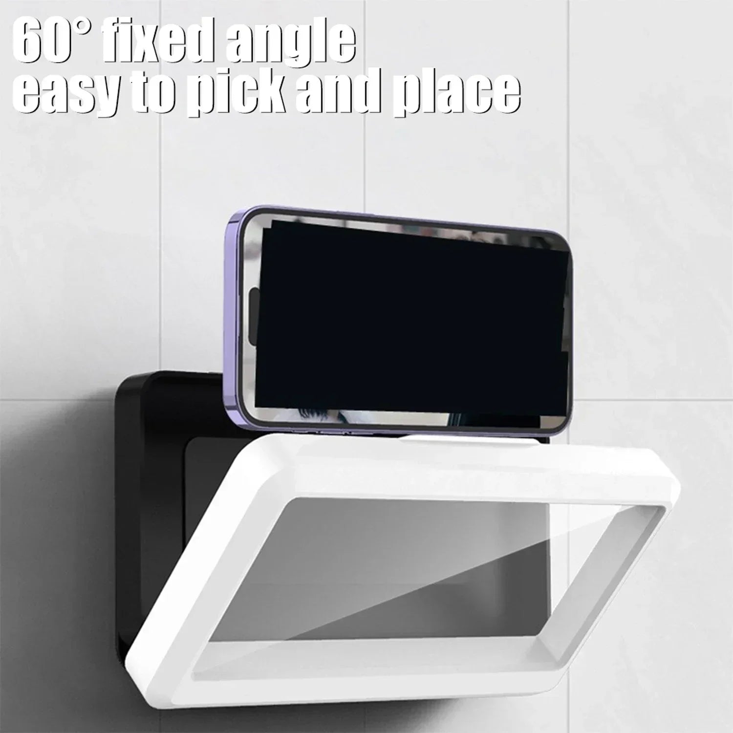 No Punch Shower Phone Case Waterproof Rotation Anti-fog Touch Wall Mount Phone Holder for iPhone Samsung Mi Universal Fit 6.8in