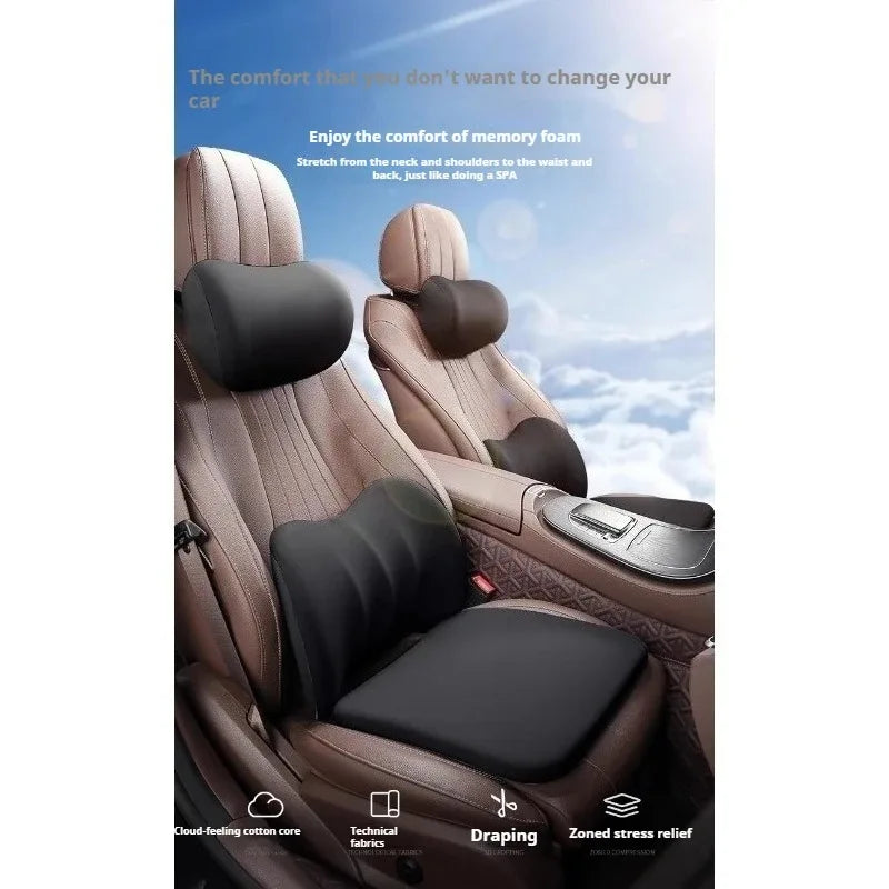 Memory Foam Car Neck Pillow & Lumbar Cushion Set, Ergonomic Backrest & Headrest Support for Driving Comfort, for Most Cars