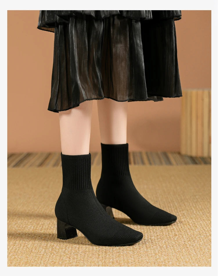 Women's Boots New Fashion Pointed Soft Knitted Casual Comfortable Shoes (heel height 4.5cm, )