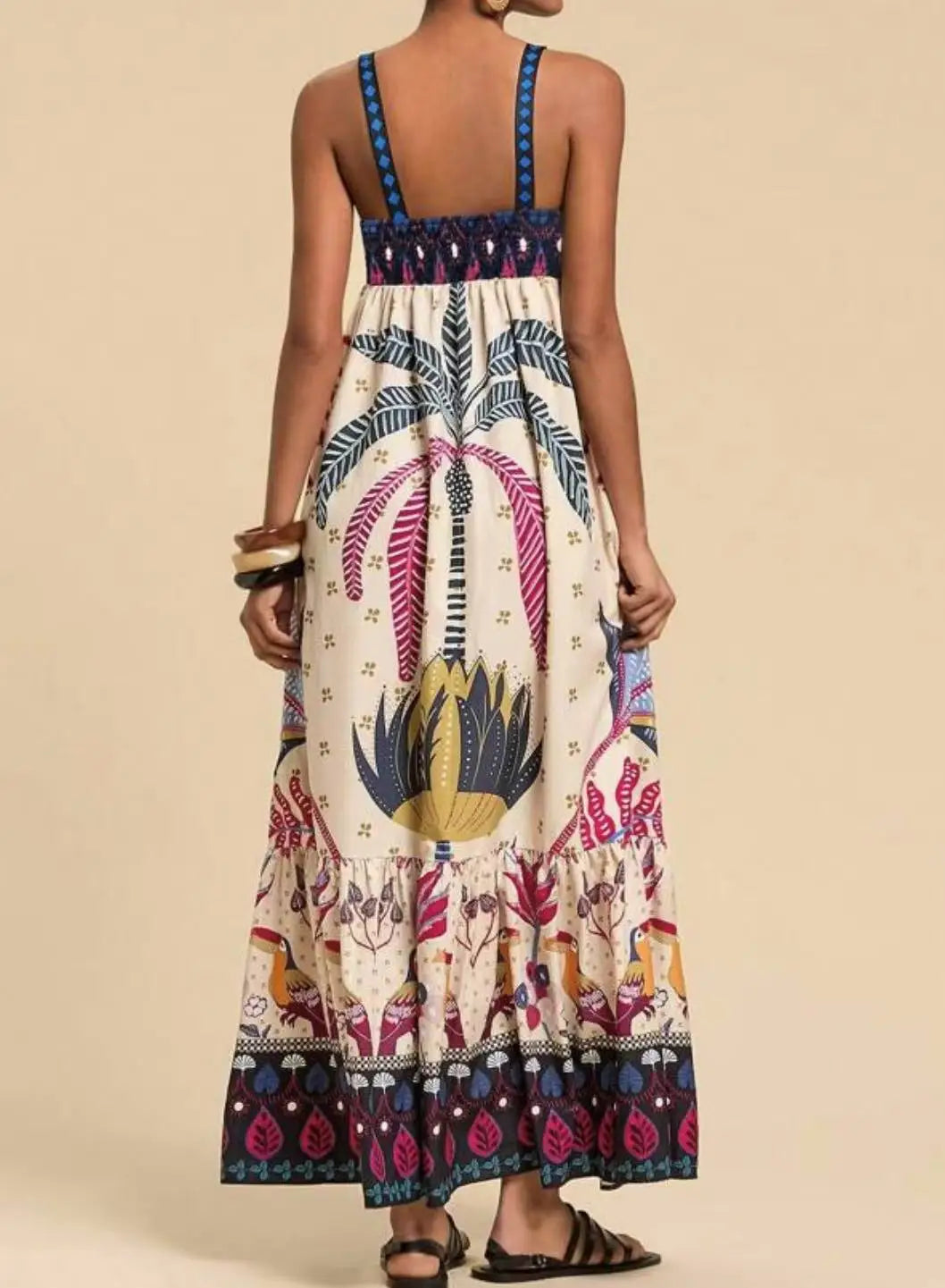 Women's New Arrival Leisure Fashion Print Dresses Summer Elegant Holiday Spaghetti Strap Dress Vacation Party Female Clothing
