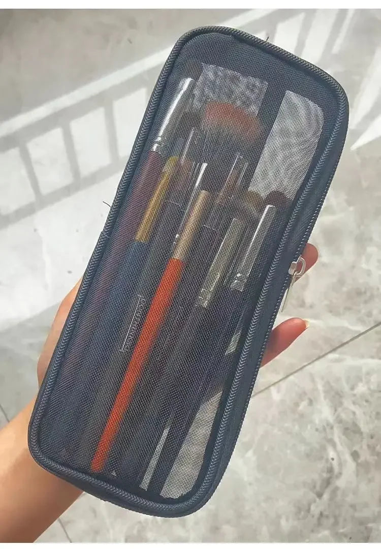 Makeup Brush Travel Case Cosmetic Toiletry Bag Organizer for Men Women Beauty Tools Mesh Dopp Kit Pouch Wash Storage Accessories