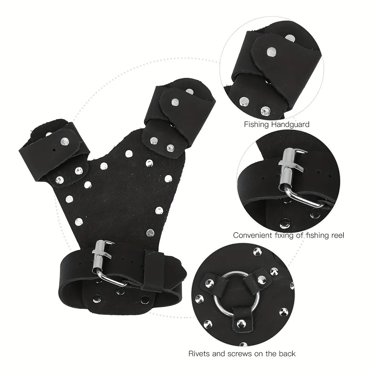 Guantes protectores para deportes al aire libre: remaches para honda/tiro con arco/dardos/pesca, guantes de cuero, muñequeras fijas negras