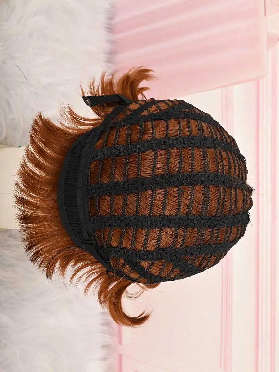 Short Pixie Brown Wigs Short Curly Pixie Wigs Synthetic Wigs Natural Wavy Pixie Cut Wig Short Curly Layered Pixie Wig