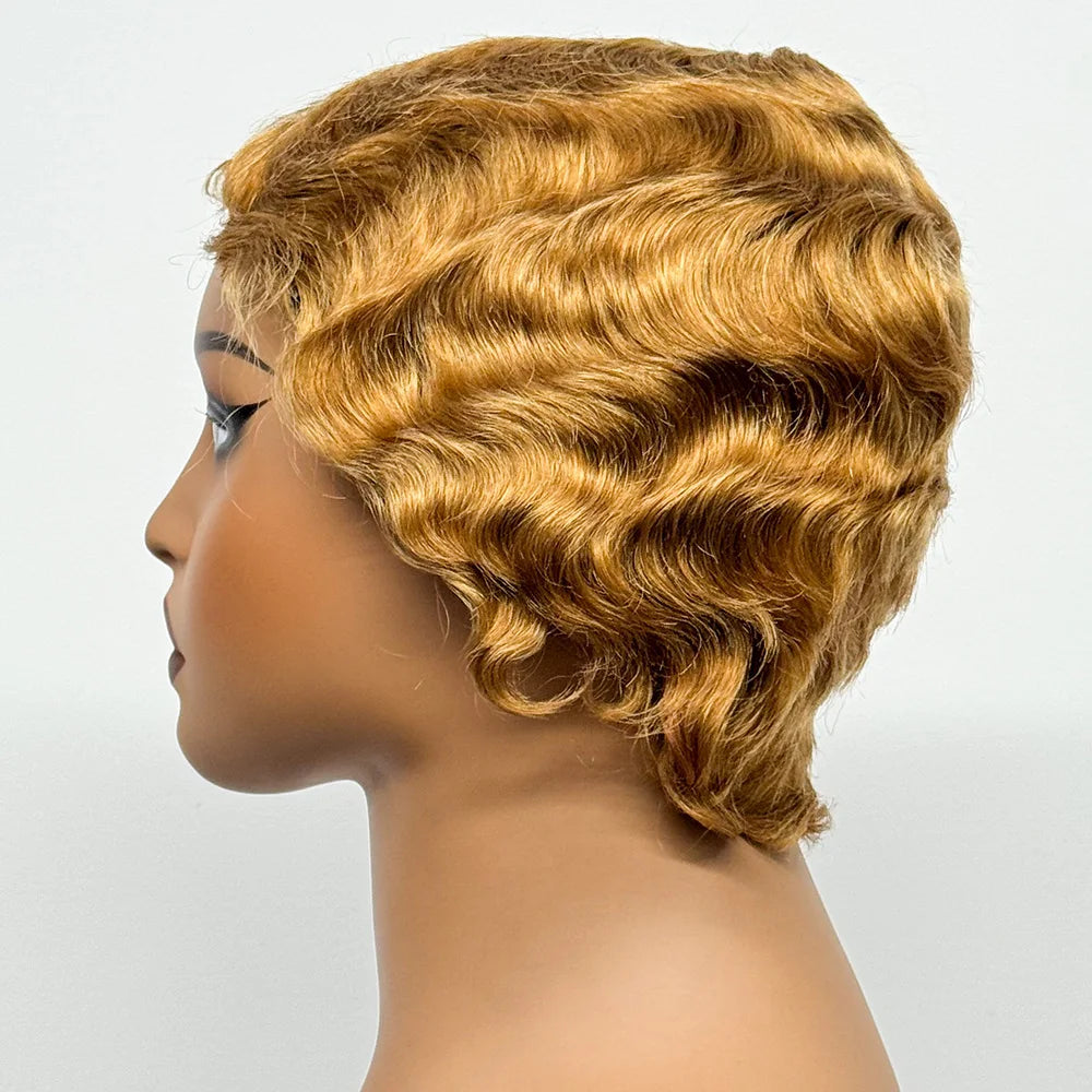 Full Machine Made Wigs Pixie Cut Short Bob Loose Wave Human Hair Wigs Curly Wave Bob Glueless Wigs Remy Hair for Black Women