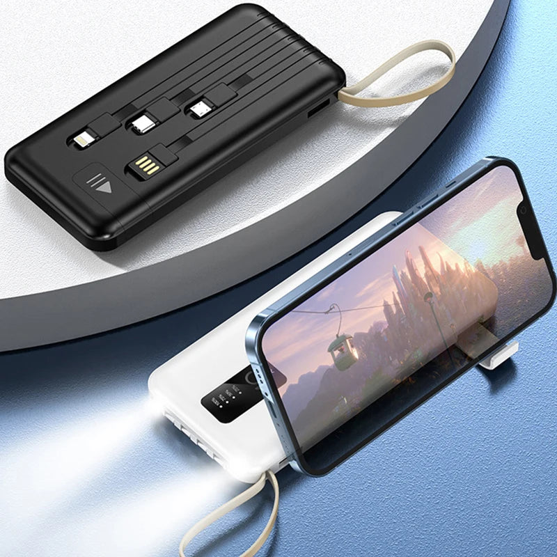 Power Bank 20000mAh Cable Integrado Cargador Portátil Batería Externa para Teléfono Móvil Carga Rápida Powerbank para iPhone 14 Xiaomi Mi