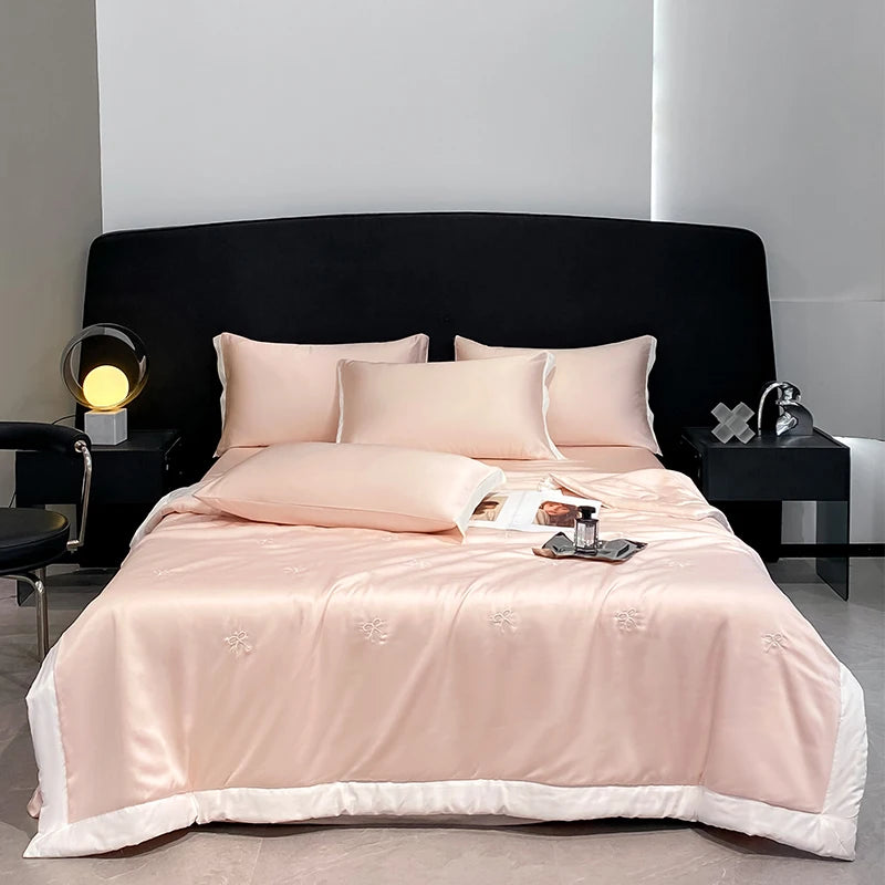 Princess Summer Quilt Korean Soft  Washed Silk Full Embroidery Tencel Cool Quilt  Women Girl For Summer Comforter Bedding