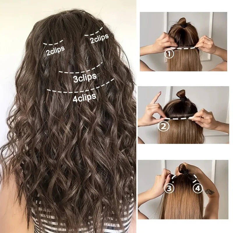 4-Piece Set of 11 Clip-In Hair Extensions, Clip-In Hair Extensions, 12 Inch Synthetic Clip-In Short Soft Natural Wigs High-Tempe