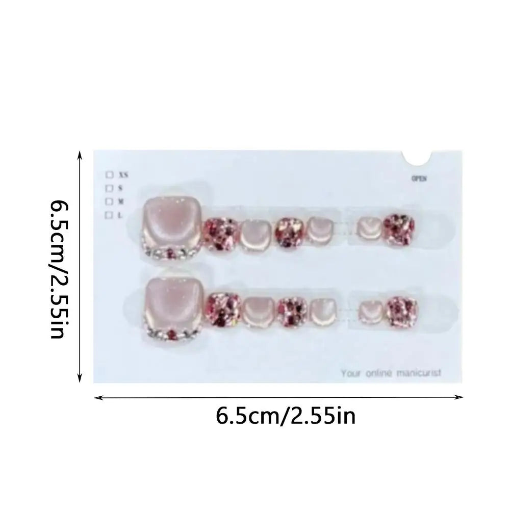 Toenails Glitter Glitter Press On Toe Nails Manicure Art Glossy Fake Toe Nails 14Pcs Sparkling Cat's Eye Toenail Girls Nail Art