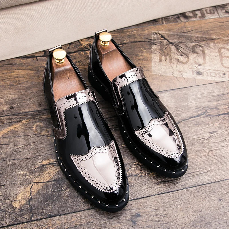 Zapatos Formales de Hombre de Moda, Mocasines Ligeros para Exteriores, Zapatos de Cuero con Suela Gruesa Resistentes al Desgaste, Negro, Dorado y Plateado, Tallas 38-48