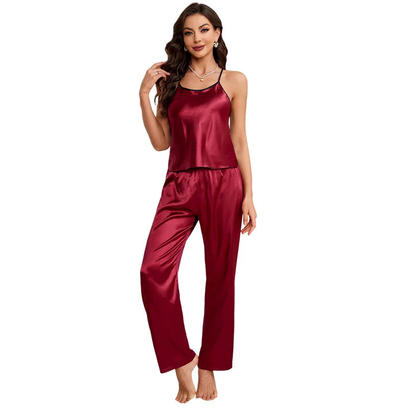 Women Sexy Satin Pijamas Set Lingerie Sleepwear Silk Saitn Nightwear Sleeveless Pajamas Set Home Wear Pyjama Femme Pyjamas