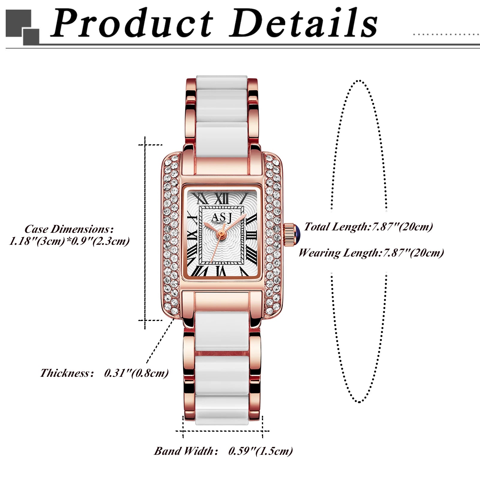 LANCARDO Imitated Ceramic Rectangular Women's Watch Waterproof Easy-to-Read Digital Quartz Splicing White Rose Gold Women Watch