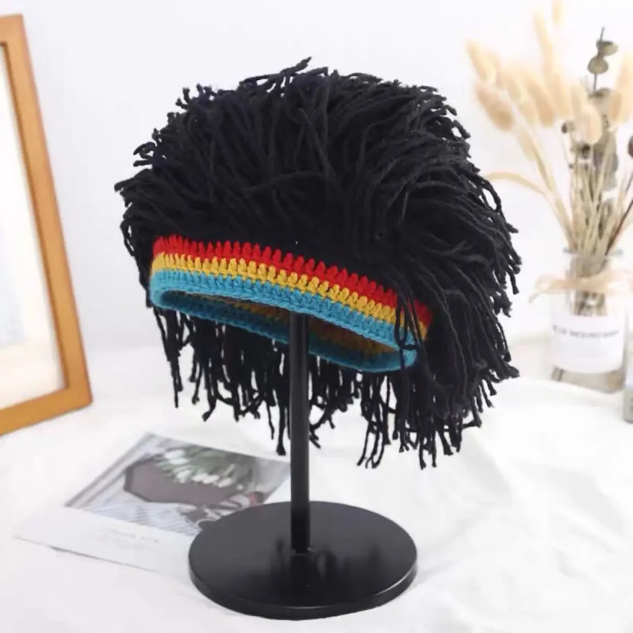Gorro unisex de peluca sintética, trenzas falsas, rastas, gorro de punto de ganchillo hecho a mano, gorro de Rasta Jamaica, accesorios para fiesta de cosplay