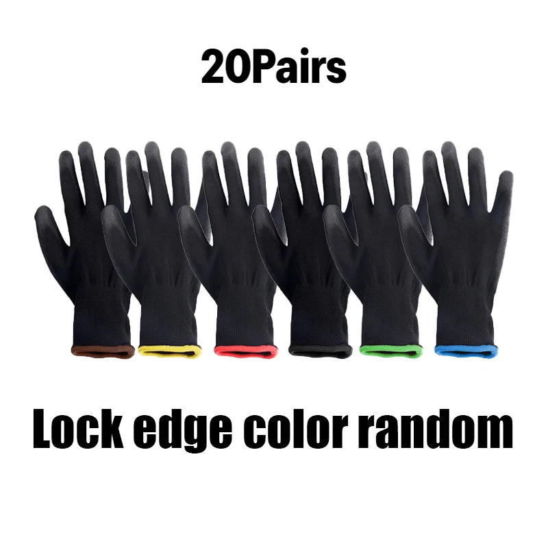 Black PU Coated Work Gloves Breathable Non Slip for Factory Machinery Gardening Woodworking Outdoor Work Car Repair Supplies