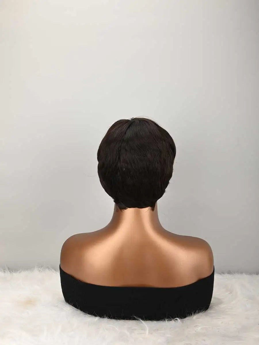 Dark Brown Short Bob Wig For Pixie Cut Wigs Glueless Wig None Lace Front Wig With Bangs Natural dark brown Straight Full Machine Made Short Layered For Daily Use